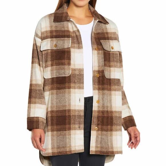 Banana Republic Ladies Shirt Jacket Soft Brown Plaid Size Medium NWT - Picture 1 of 7
